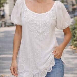 Status by Chenault 100% Cotton Embroidered Lace Tunic Blouse Boho Medium